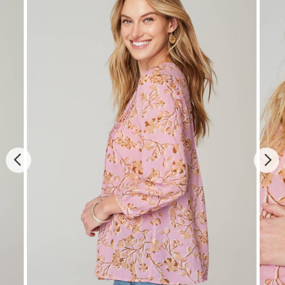 J.Jill Align Blouse, Pink & Tan Floral Print, Size M - Picture 5 of 10